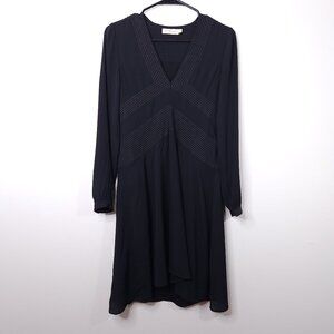 Tory Burch 100% Silk Varenne Silk Embroidered Long Sleeve V-Neck Dress 0